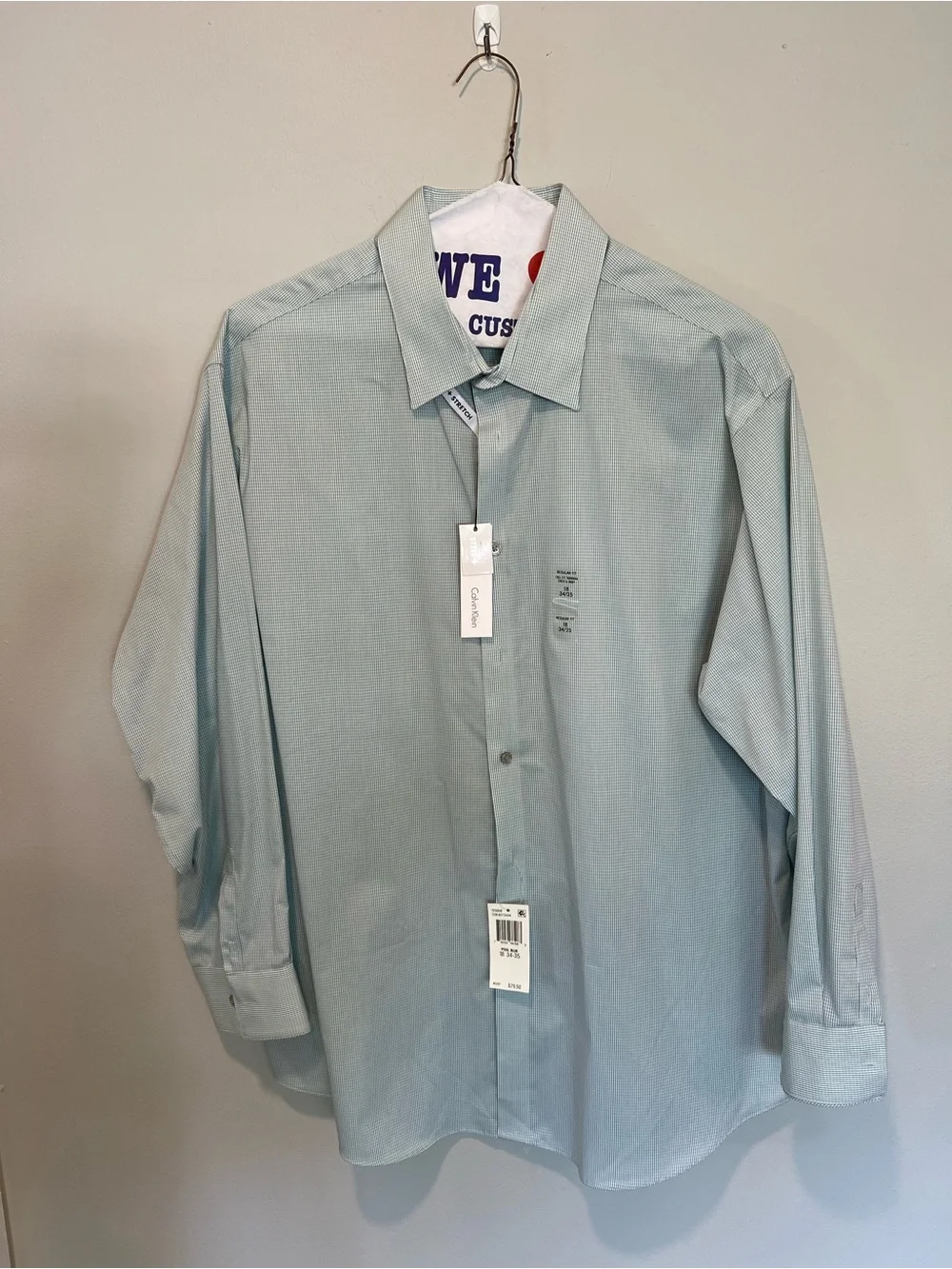 Calvin Klein Men’s Dress Shirt 18 34/35 Green Check Stretch Button Front NWT - Picture 1 of 2